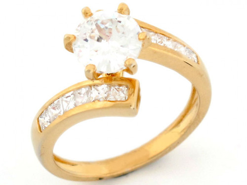 gold fancy solitaire channel set cz engagement Ring (JL# R2577)