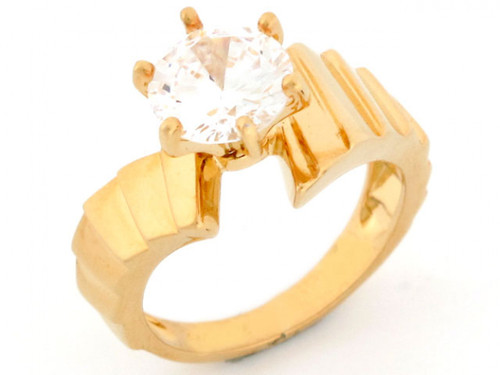 Gold sparkling cz solitaire fancy engagement Ring (JL# R2571)