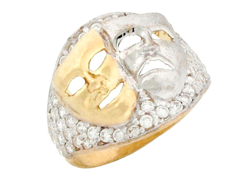 CZ Accented Theater Drama Mask Mens Ring (SKU# R2528)