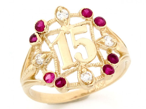 Gold 15 Anos Birthstone Ring (JL# R2505)