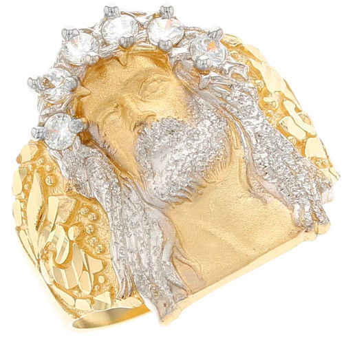 Two Tone Gold Jesus Religious Mens Ring (JL# R2393)