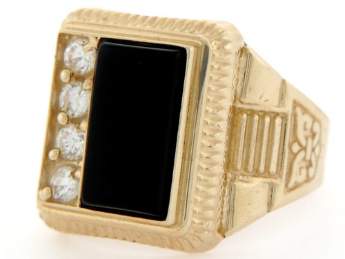 Solid Gold 13 x 8mm Rectangular CZ Mens Ring (JL# R2280)