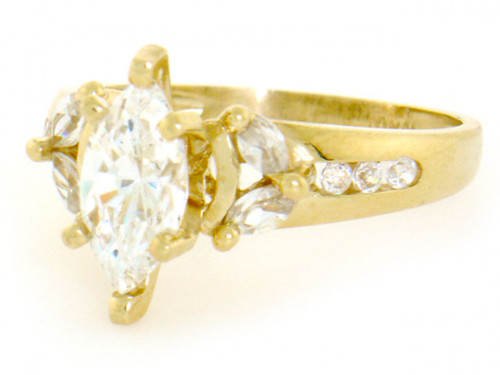 Solid Gold 1.6 Ct Marquise CZ Engagement Ring (JL# R2123)