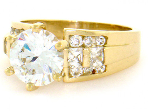 Gold 3.2 ct Sparkly CZ Round Stone Engagement Ring (JL# R2120)