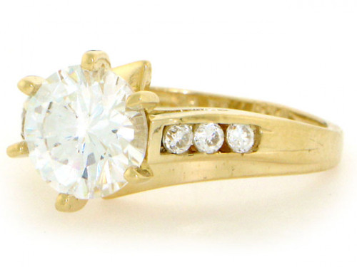 Gold 8mm Sparkly CZ Center Stone Engagement Ring (JL# R2116)