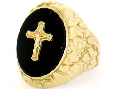 Gold Nugget Jesus Cross crucifix Big Mens Ring (JL# R2072)