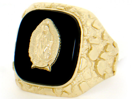 Gold Religiuos Nugget Guadalupe Mens Ring (JL# R2062)
