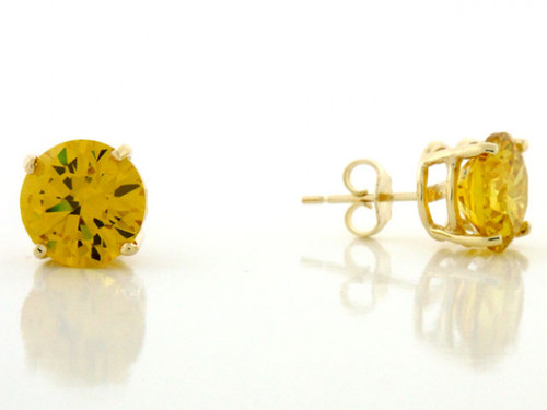 Solid 8mm Round Yellow CZ Post Earring (JL# E2013)