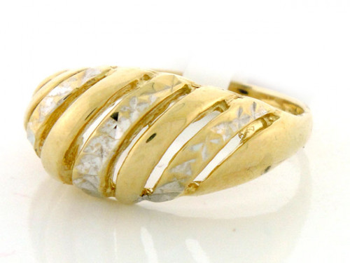 Solid Gold Two-Tone Diamond Cut Dome Ring (JL# R1978)