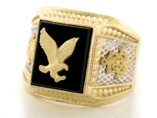 Two-Tone Gold Mens Ring W/ Eagle & Anchor (JL# R1908)