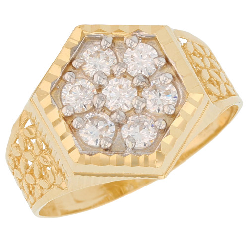SOLID GOLD DIAMOND CUT CZ STONE MENS CLUSTER RING (JL# R1899)