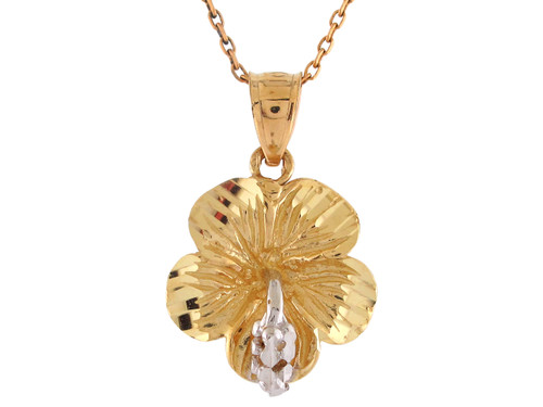 Two-Tone Gold Gorgeous Diamond Cut Habiscus Flower Pendant (JL# P10661)