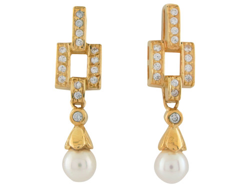 Cultured and White CZ Ladies Hinged Dangling Earrings (JL# E9935)