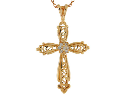 Genuine Diamond Accented Fleury Cross Filigree Pendant (JL# P9915)