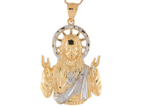 Two-Tone Gold Religious Jesus Christ Figure Diamond Cut Pendant (JL# P9590)