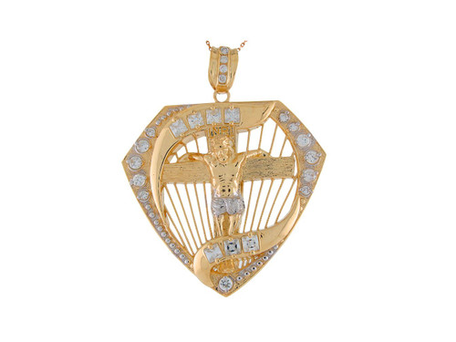 Two-Tone Gold Accented Diamond Framed Crucifix Pendant (JL# P9397)