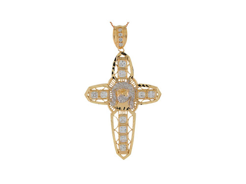 Two-Tone Gold Studded Filigree Latin Cross Pendant with Diamond Cut (JL# P9396)