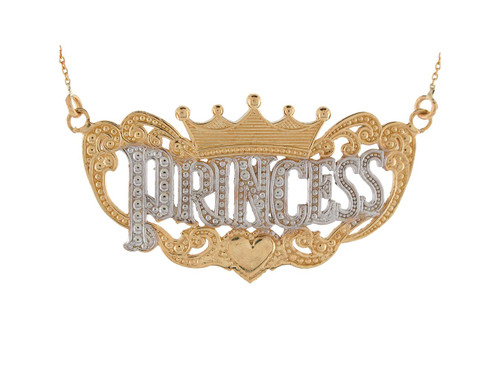 Two-Tone Princess and Crown Ladies Cute Necklace with Dotted Design (JL# N9319)