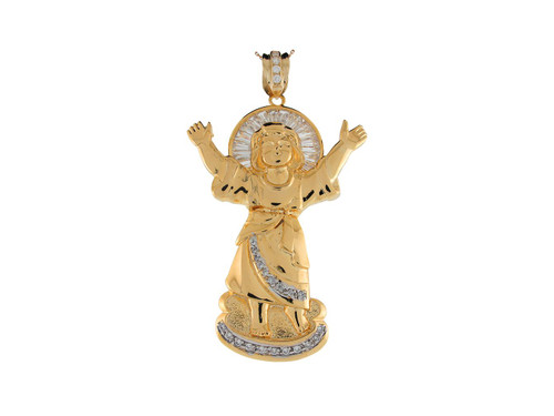 Solid Two-Tone Gold Halo Nino Divino Large Divine Child Pendant (JL# P9235)