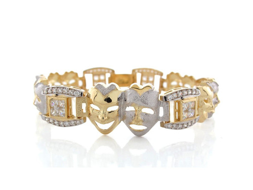 Two Tone Gold Comedy and Tragedy Theater Drama Masks Bracelet (SKU# B8460)