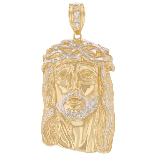 Two Tone Gold Face of Jesus Crown of Thorns Religious Charm Pendant (SKU# P8439)
