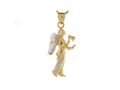 Two Tone Gold 3.2cm Angel Profile Diamond Cut Religious Charm Pendant (JL# P8382)