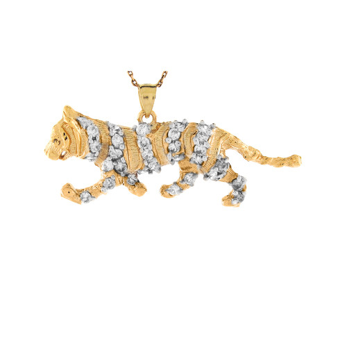 Two Tone Gold Prowling Tiger Charm Pendant (JL# P7965)