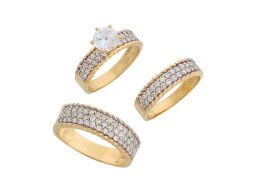 Two-Tone Gold Elegant His and Hers Wedding Ring Trio Set (JL# X7896)
