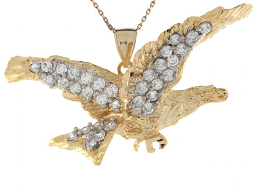 Gold 2.9cm x 6.0cm Diamond Cut Spread Wings Bald Eagle Mens Pendant (JL# P6868)