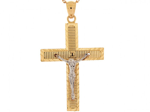 Real Two Tone Gold 4.0cm x 2.3cm Bold Jesus Crucifix Christian Cross Pendant (JL# P6831)