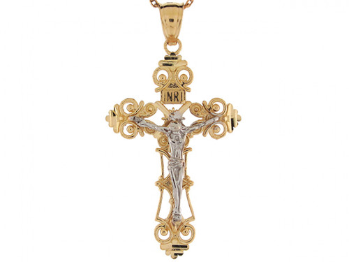Real Two Tone Gold 3.4cm x 2.0cm Petite Jesus Crucifix Religious Cross Pendant (JL# P6829)