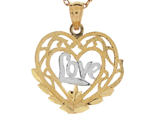 Real Two Tone Gold 2.2cm x 1.8cm Love in Heart Sweet Ladies Pendant (JL# P6797)