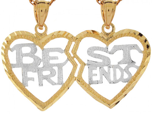 Real Two Tone Gold 2.1cm x 2.9cm Best Friends Double Heart Ladies Pendant (JL# P6792)