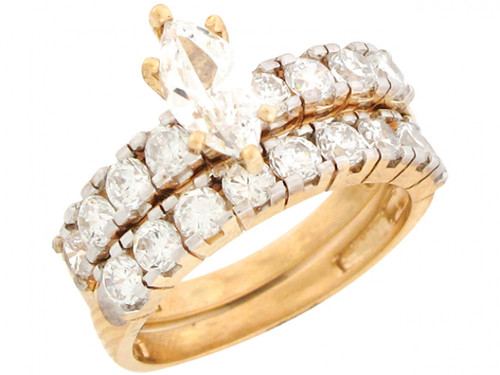 Two Tone Real Gold Brilliant Wedding Engagement Duo Rings (JL# D6545)