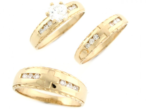 Trio Delicate Cross Wedding Engagement Rings (JL# X6501)