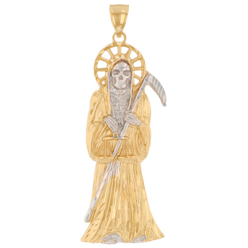 Real Two Tone Gold 6.4cm x 2.4cm Large Muerte Grim Reaper Death Pendant (JL# P6430)