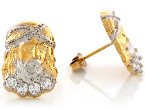 Two Tone Real Gold 1.72cm x 1.24cm Jesus Christ Small Post Earrings (JL# E6410)