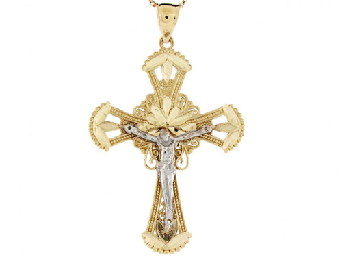 Real Two Tone Gold Ornate Celtic Crucifix Religious 4.8cm Cross Pendant (JL# P6195)