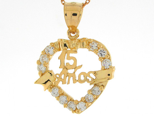 Real Gold 15 Anos Quinceanera Birthday Heart 2.73cm Pendant (JL# P5740)