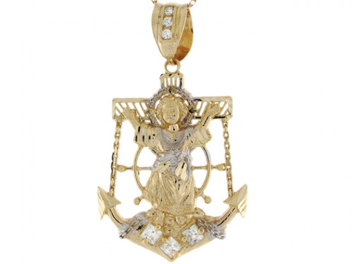 Two Toned Real Gold 4.3cm Divino Nino Religious Anchor Pendant (JL# P5042)