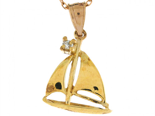 Diamond 2.0cm Sailboat Ocean Nautical Charm Pendant (JL# P4895)