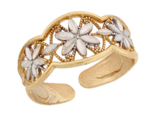 Two-Toned Real Gold Fancy Rhodium Flower Ladies Toe Ring (JL# H4700)