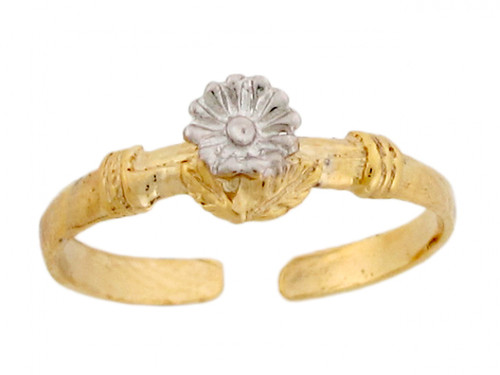 Two-Toned Real Gold Dainty Cute Flower Ladies Toe Ring (JL# H4692)