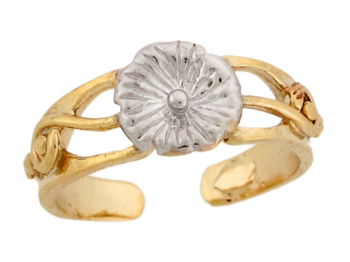 Two-Toned Real Gold Single Rhodium Flower Ladies Toe Ring (JL# H4691)