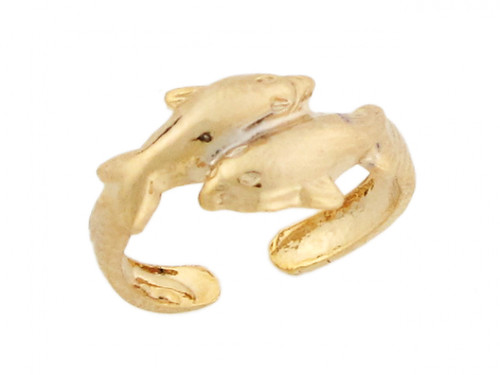 Real Gold Two Dolphins Sea Life Cute Designer Womens Toe Ring (JL# H4676)