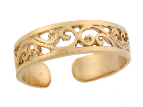 Yellow Real Gold Etched Vine Stylish Womens Toe Ring (JL# H4656)