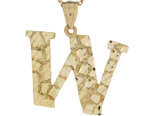 real yellow gold letter W diamond cut nugget design charm Pendant (JL# P4614)