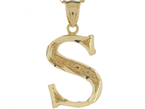 real yellow gold letter S diamond cut unique design charm Pendant (JL# P4589)