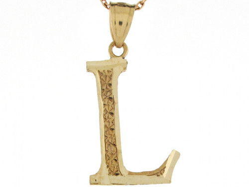 real yellow gold letter L diamond cut unique design charm Pendant (JL# P4583)