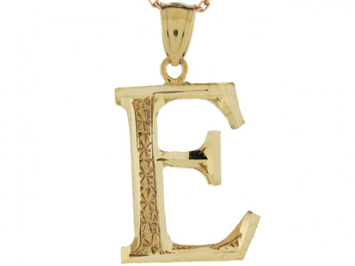 real yellow gold letter E diamond cut unique design charm Pendant (JL# P4576)